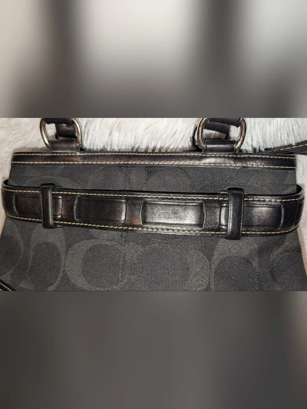 COACH Hampton Signature Shoulder Bag Python Embossed Leather Vintage Black VGUC